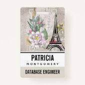 ヴィンテージフラワーコラージュ&エッフェルタワーイラストレーション バッジ (正面)