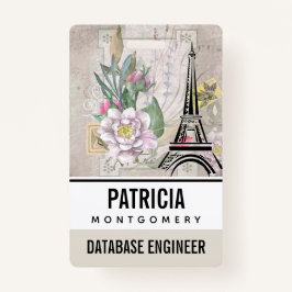ヴィンテージフラワーコラージュ&エッフェルタワーイラストレーション バッジ