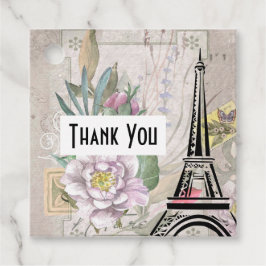 ヴィンテージフラワーコラージュ&エッフェルタワーイラストレーション フェイバータグ