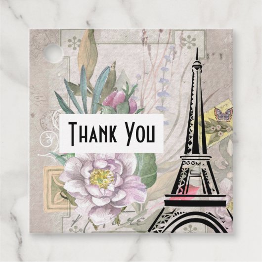 ヴィンテージフラワーコラージュ&エッフェルタワーイラストレーション フェイバータグ (正面)