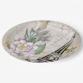 ヴィンテージフラワーコラージュ&エッフェルタワーイラストレーション ペーパープレート (アングル)