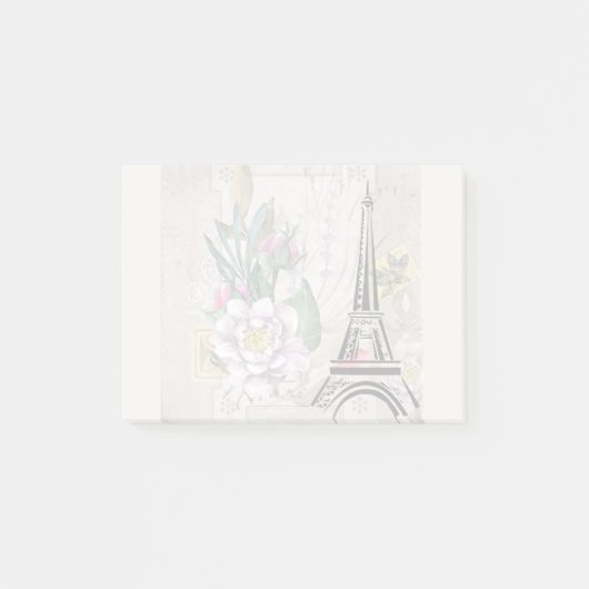 ヴィンテージフラワーコラージュ&エッフェルタワーイラストレーション ポストイット (正面)
