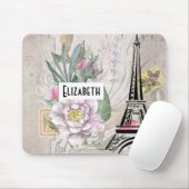 ヴィンテージフラワーコラージュ&エッフェルタワーイラストレーション マウスパッド (マウス)