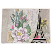 ヴィンテージフラワーコラージュ&エッフェルタワーイラストレーション ラージペーパーバッグ (正面)