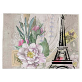 ヴィンテージフラワーコラージュ&エッフェルタワーイラストレーション ラージペーパーバッグ (裏面)
