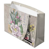 ヴィンテージフラワーコラージュ&エッフェルタワーイラストレーション ラージペーパーバッグ (裏面アングル)