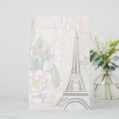 ヴィンテージフラワーコラージュ&エッフェルタワーイラストレーション 便箋 (スタンド正面)