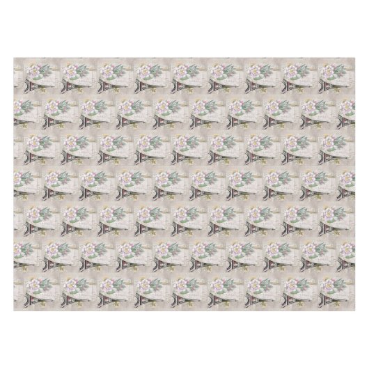 ヴィンテージフラワーコラージュ&エッフェルタワーパターン テーブルクロス (正面(横))