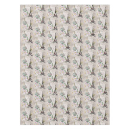 ヴィンテージフラワーコラージュ&エッフェルタワーパターン テーブルクロス