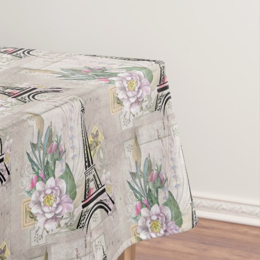 ヴィンテージフラワーコラージュ&エッフェルタワーパターン テーブルクロス (インサイチュ)