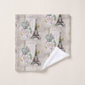ヴィンテージフラワーコラージュ&エッフェルタワーパターン バスタオルセット (ウォッシュタオル)