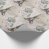 ヴィンテージフラワーコラージュ&エッフェルタワーパターン ラッピングペーパー (角)
