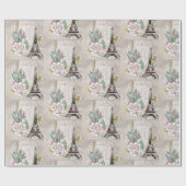 ヴィンテージフラワーコラージュ&エッフェルタワーパターン ラッピングペーパー (フラット)