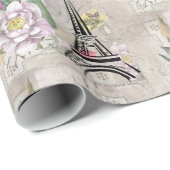 ヴィンテージフラワーコラージュ&エッフェルタワーパターン ラッピングペーパー (ロールコーナー)