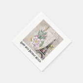 ヴィンテージフラワーコラージュ&エッフェルタワー誕生日 スタンダードカクテルナプキン (角)