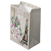 ヴィンテージフラワーコラージュ、エッフェルタワー&バーラップ ミディアムペーパーバッグ (裏面アングル)