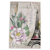 ヴィンテージフラワーコラージュ、エッフェルタワー&バーラップ ミディアムペーパーバッグ (裏面)