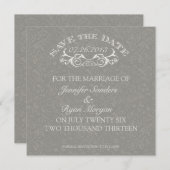 ヴィンテージフラワースワールモノグラムグレー日付保存 セーブザデート (正面/裏面)