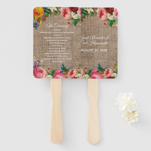 ヴィンテージフラワーズアンドバーラップ結婚式 プログラムファン ハンドファン (正面&裏面)