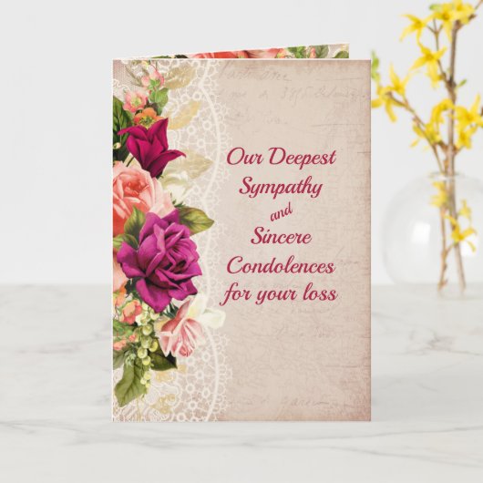 ヴィンテージフラワーズアンドレース悔やみや弔慰 カード (黄色い花)