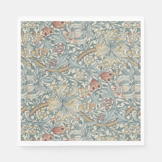 ヴィンテージフラワーズウィリアムモリスゴールデンリリー スタンダードランチョンナプキン (正面)