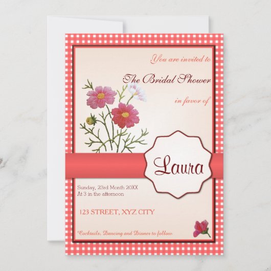 ヴィンテージフラワーズオンジンガムブライダルシャワー 招待状 (正面)