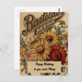 ヴィンテージフラワーズスリーセント誕生日 ポストカード (正面/裏面)