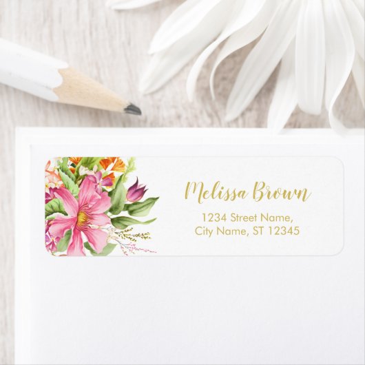 ヴィンテージフラワーズピンクパステル差出人住所ラベル ラベル (インサイチュ)