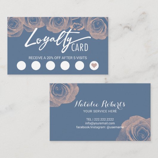ヴィンテージフラワーズピンクブルー美しいサロンロイヤリティ ロイヤリティカード (正面/裏面)