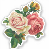 ヴィンテージフラワーズピンクローゼブーケ シール (正面)