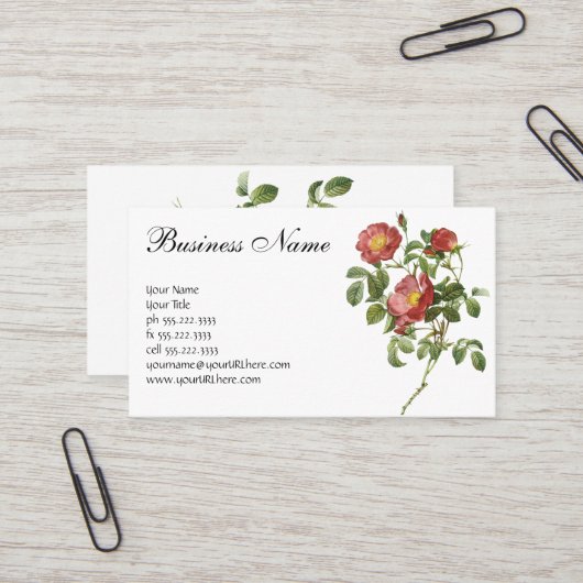 ヴィンテージフラワーズフローラレッドローズオブラブズバイルドゥート 名刺 (正面/裏面インサイチュ)
