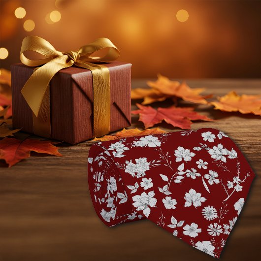 ヴィンテージフラワーズマルーンのパーソナライズイニシャル ネクタイ