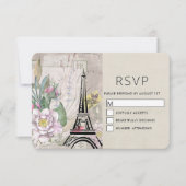 ヴィンテージフラワーズ、エッフェルタワーとバーラップ結婚ズ 出欠カード (正面)