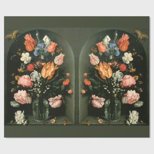 ヴィンテージフラワーデコパージュフローラ絵画アンティーク ラッピングペーパー (フラット)