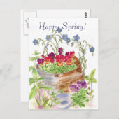 ヴィンテージフラワーバケットブーケハッピー春 ポストカード (正面/裏面)