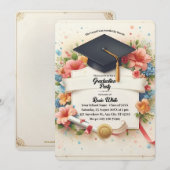 ヴィンテージフラワーバナー 卒業パーティー招待状 招待状 (正面/裏面)