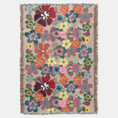 ヴィンテージフラワーパワーカラフルフローラベージュ スローブランケット (正面縦)