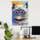 ヴィンテージフラワーパワーキャットアートポスタープリント ポスター (ホームオフィス)