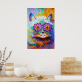 ヴィンテージフラワーパワーキャットアート ポスター (キッチン)