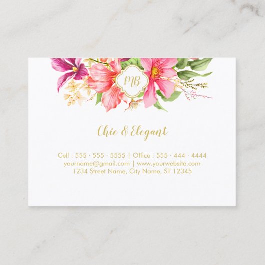 ヴィンテージフラワーピンクエレガントベージュ 名刺 (裏面)