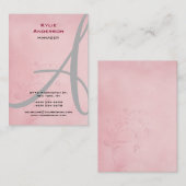 ヴィンテージフラワーピンク灰色の書道モノグラム 名刺 (正面/裏面)