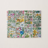 ヴィンテージフラワーピンク自然ユニークおもしろいアート ジグソーパズル (横)