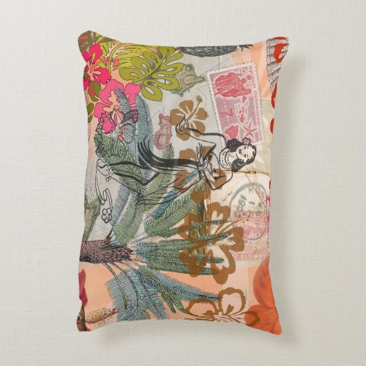 ヴィンテージフラワーフラカラフルハワイアントロピカル アクセントクッション (裏面(縦))