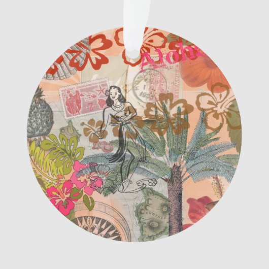 ヴィンテージフラワーフラカラフルハワイアントロピカル オーナメント (正面)