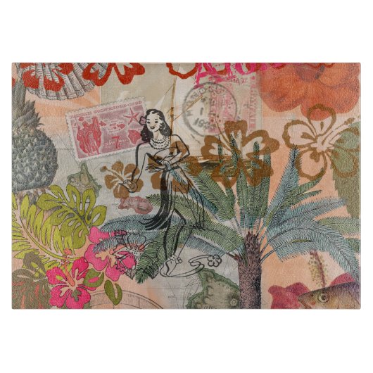 ヴィンテージフラワーフラカラフルハワイアントロピカル カッティングボード (正面)