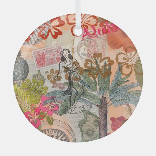 ヴィンテージフラワーフラカラフルハワイアントロピカル ガラスオーナメント (正面)