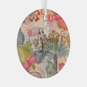 ヴィンテージフラワーフラカラフルハワイアントロピカル ガラスオーナメント (正面右)