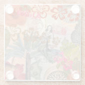 ヴィンテージフラワーフラカラフルハワイアントロピカル ガラスコースター (裏面)