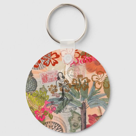 ヴィンテージフラワーフラカラフルハワイアントロピカル キーホルダー (正面)