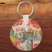 ヴィンテージフラワーフラカラフルハワイアントロピカル キーホルダー (正面)